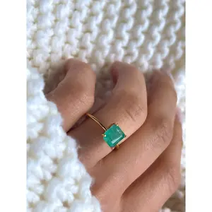 Natural Colombian Emerald Cut Emerald Solitaire Ring in 14k Solid Gold