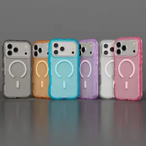 Magnetic 3-in-1 shockproof case for iPhone 17 Pro Max / 16 / 15 / 14 / 13 / 12 Pro. Clear solid color protective cover. Full protection. Anti-drop. Simple style hn0531-2