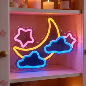 Cloud Moon Neon Light, Cartoon Design Indoor Decor Lamp, Mood Decorative Lights, USB Powered, Online Switch, Kids Room Party Birthday Decoration