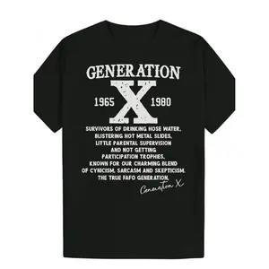 Vintage Men'S 1965 Retro TShirt Celebrating 50 Years Featuring Generation X X Logo And 80s Nostalgia Slogans Casual Round Neck Short Sleeve Design Machine Washable Black Tee For Gym Outdoor And Casual Wear