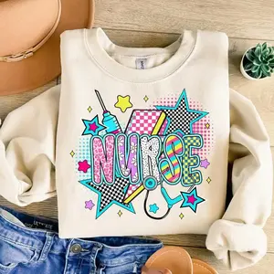 Retro Checkered Design Nurse Sweatshirt or Shirt, Nurse Life Tee, Preppy Nurse T-shirt, Gift for Nurse, Nurse Bow Graphic