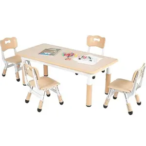 MAMIZO Kids Table and 4 Chairs, Height Adjustable Toddler Desk & Chair Set w/Anti-Slip Legs, Large Children Activity Table with Graffiti Desktop (47.2" x 23.6") for Ages 2-10, Daycares, Classroom, Homes
