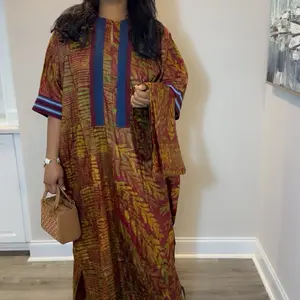 Oríkì Aura Adire Boubou Kaftan - Red & White Geometric Print with Blue Accents for Women, Premium Hand-Dyed Adire Fabric, Free-Size Design, Breathable & Body-Flattering, Everyday Luxury Look