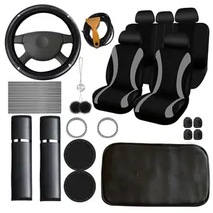44PCS Car Seat Cover Set, 5-Seat Seat Covers, PU Leather Steering Wheel Cover, Seat Belt Shoulder Pads, Armrest Box Pads, Cup Pads, Starter Ring, Tire Valve Caps, Air Vent Trim Strips, Rearview Mirror Ornament, Car Interior Accessory