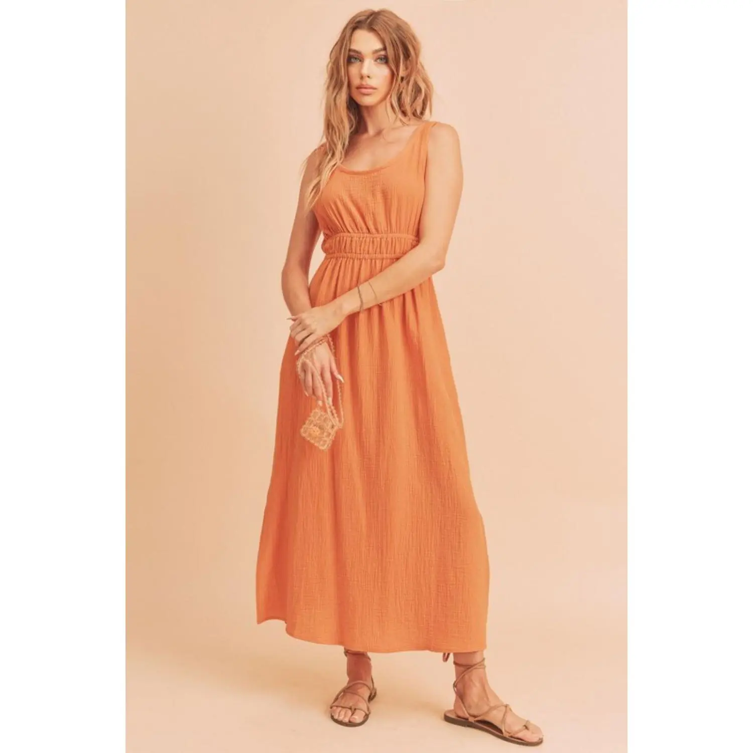 ide Slit Round Neck Sleeveless Tank Dress casual  cotton  dresses