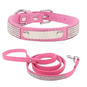 Sparkling Rhinestone Pet Collar - Personalized Engraved Nameplate with Detachable Flower Scarf for Dogs and Cats