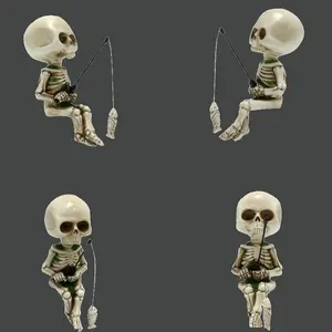 Halloween Creative Skeleton Fishing Ornament Synthetic Resin Aquarium Fish Tank Decoration for Home Landscape Party Decor Unique Design