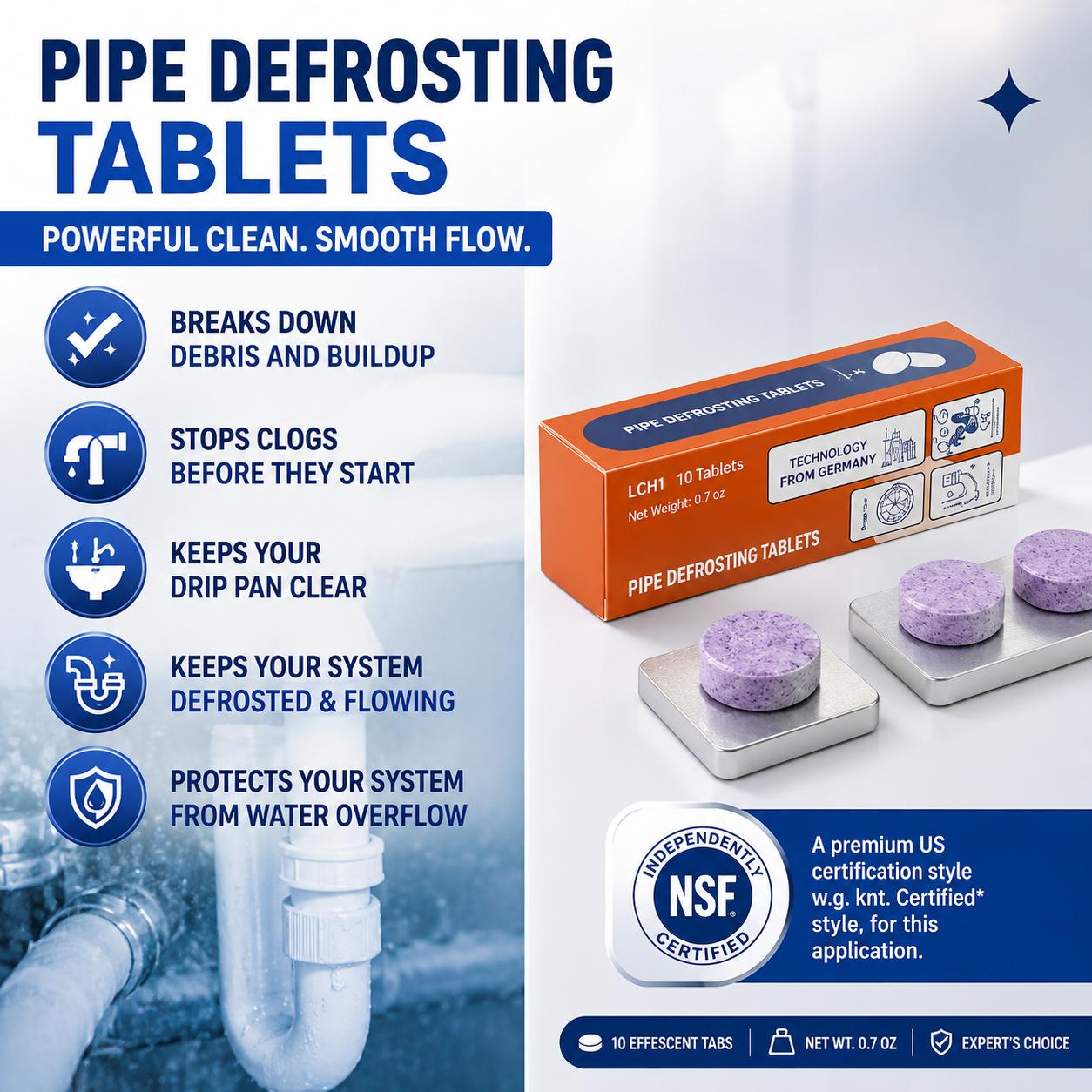 Softens Hair & Breaks Down Stubborn Clogs — Multi‑Functional Pipe Cleaner Tablets for Washing Machines, Sewers & Septic Tanks, Toilets, Bathrooms, Eaves, Drains | Drain Cleaner, Washer Cleaner, Odor Eliminator, Clog Remover, Deodorizer, Descaling Tablets