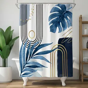 72x72 Inch Waterproof Shower Curtain Set, Geometric Maple Leaf Pattern Bathroom Accessories, Easy Install Hooks Included, Installation, Perfect Gift