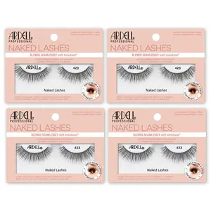 Naked Lashes With Invisiband, 423, Light, Natural Looking Length and Volume, 4 Pack With Duo Pipette
