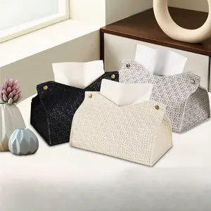 Light Luxury Rattan Pattern Faux Leather Tissue Box Cover, Elegant Napkin Holder for Bathroom, Living Room & Office, Modern Home Decor Accessory