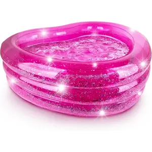 Sparkly Inflatable Kiddie Pool with 3 Levels, Transparent Blow Up Pool for Kids with Silver Glitter and Cushioned Bottom, Easy To Inflate Outdoor Pools for Backyard, Summer Toys for Kids