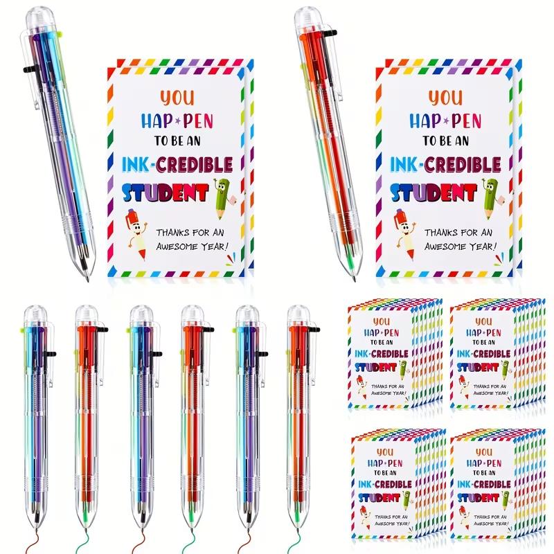 60 Pcs 30 Sets Student Gifts 0.5mm 6-Color Retractable Ballpoint Pens with Motivational Cards End of Year Presents from Teacher for School  Office Supplies