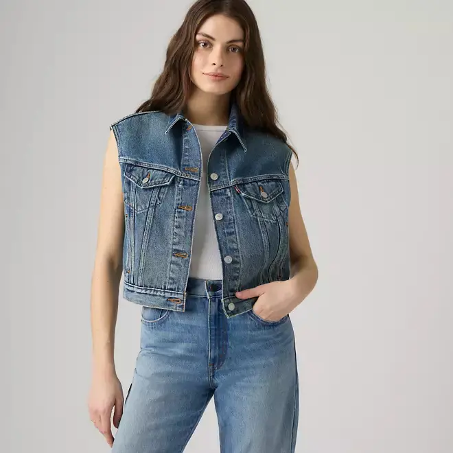 Levi's Women's Shrunken 90's Handywoman Striped Vest - Blue M