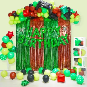 Pixel Balloons Arch Kit Birthday Decorations Party Supplies, with Happy Birthday Banner Metallic Curtain Wall Decor, Miner Theme