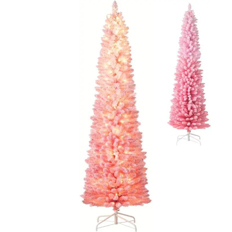7FT Pink Snow Flocked, Warm LED, 8 Mode