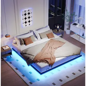 King Size Floating Bed Frames with LED Lights, Metal Platform Bed , Solid and Stable, Noise Free, No Box Spring Needed, Easy Assembly (King) Design Unique Bedroom Furniture