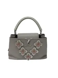 Pre-owned Louis Vuitton Leather Top Handle Bags LV Grey Embellished Flower Capucine IB26020154