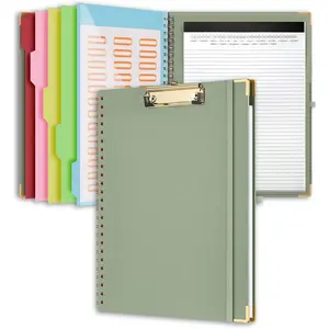 Clipboard Folio with Storage, Sturdy Sage Green Cover, 5 Dividers & 10 Pockets, Refillable Notepad - Portable File Organizer for Students, Teachers,  & Professionals
