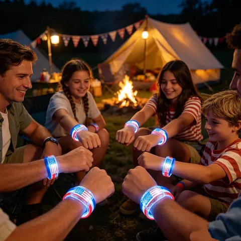 Flag LED Light Up Wristbands, Patriotic Glowing Silicone Bracelets for Labor Day, Patriot Day, Columbus Day Parades, Outdoor Camping, National Holiday Party Supplies for Adults & Kids
