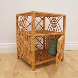 wicker bedside table, night stand, cabinet table with door, bedroom table,natural ecological boho night stand, bedside table decor, storage
