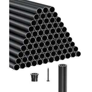 fathersdaygift VEVOR Staircase Balusters 101 Pack, 36 In Aluminum Stair Balusters, 3/4 Inch Water-Proof Round Metal Spindle Railing, Hollow Deck Railing with Rail Caps Screws for Stairs, Porch, Patio, Matte Black