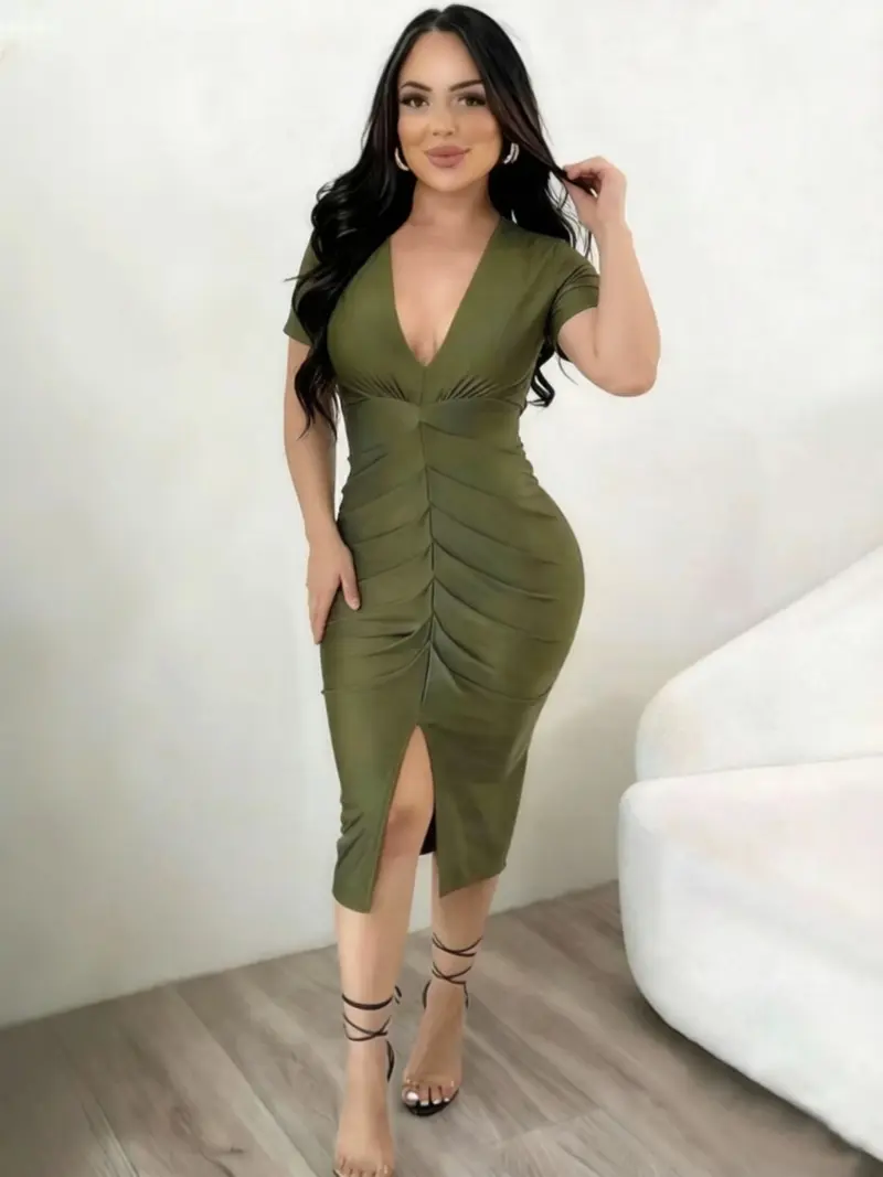 green emerald velvet dress BABARONI One Shoulder Pleated Floor-Length Dress Olive Green, Olive Green / US0