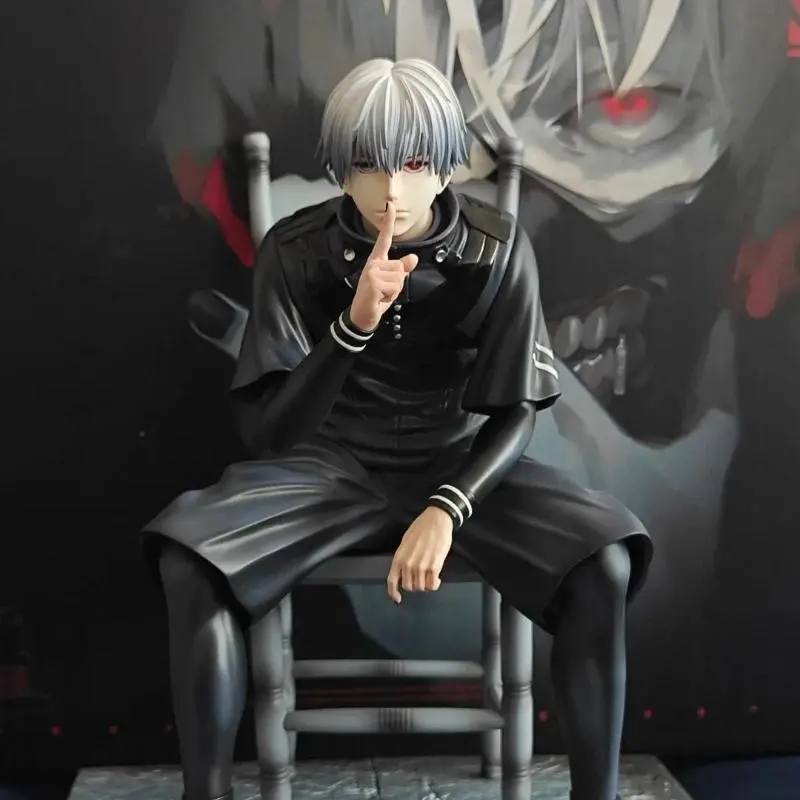 20cm Ken Kaneki Sitting Figure Tokyo Ghoul GK Replaceable Double Head Double Arms Statue With Base Anime Model Toy Deco Boy Gift