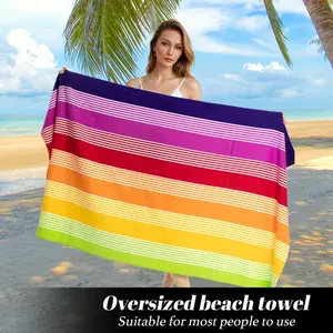 Extra- Beach Towel with Rainbow Stripes - Plush, Absorbent, Versatile Towel Featuring Excellent Wrapping Capabilities for Use at The Beach Or Pool, Travel Essentials
