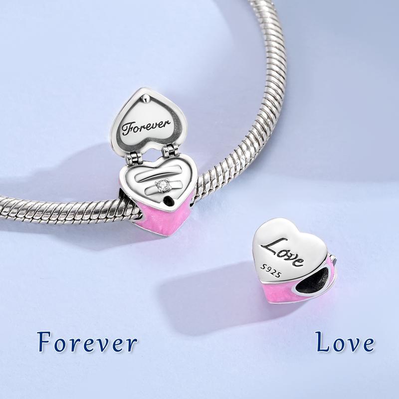 MULA Ring Box Pendant, 925 Sterling Silver, Set with Cubic Zirconia — Compatible with Pandora Bracelets and Necklaces — Romantic Jewelry for Women, Anniversaries, Valentine's Day