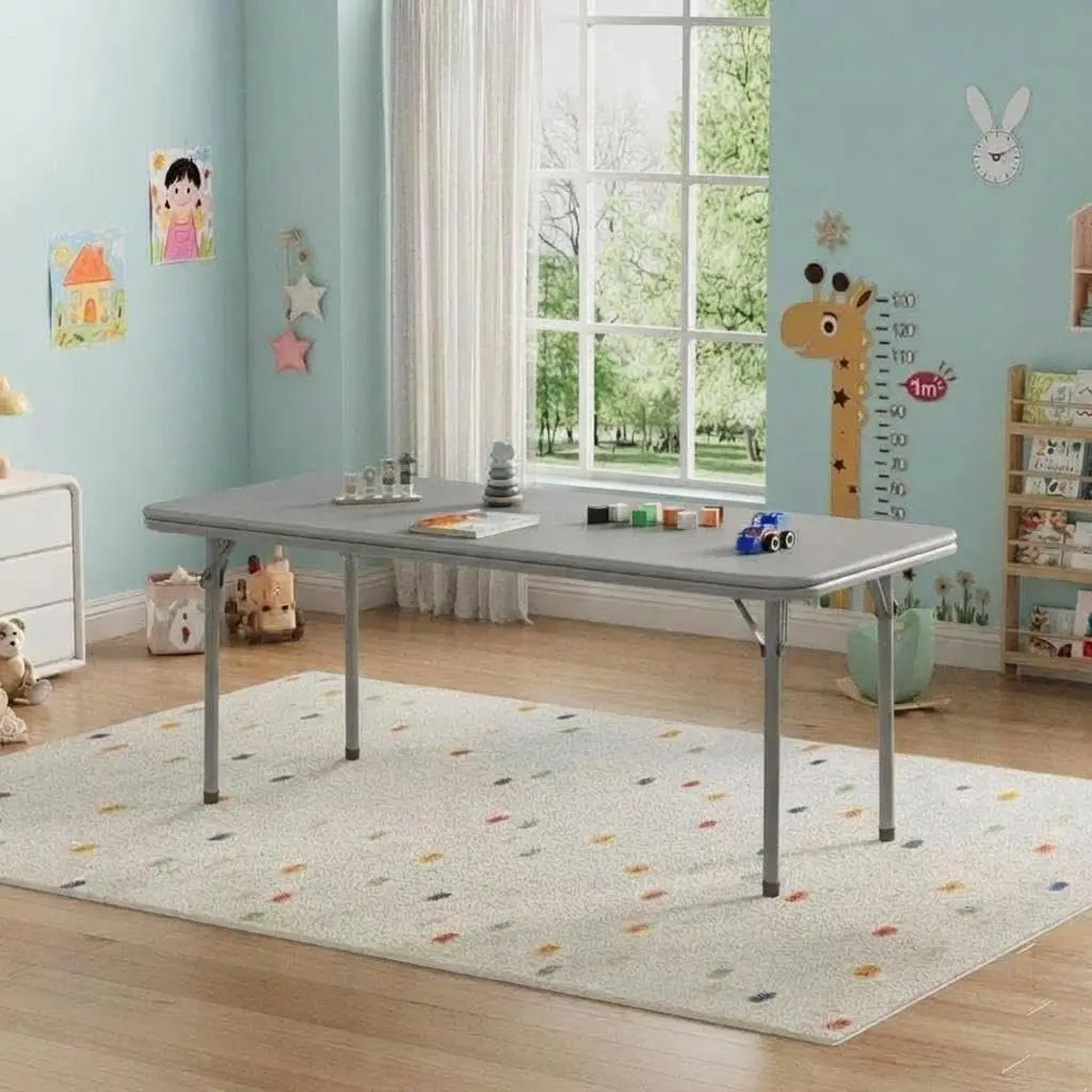 GAOMON 47" Rectangular Folding Table, Portable Folding Table for Indoor/Outdoor, Activity Table with Anti Slip Table Legs, Space Saving, Kids Foldable Table for Classroom, Nursery, Gray