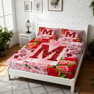 3pcs Rose Letter Print Bed Sheet Set, Ultra-Fine Fiber, High Elastic Deep Pockets, Wrinkle-Resistant, Ideal for Teen Girls' Bedrooms