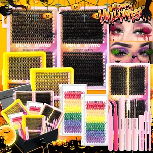 Halloween False Eyelash Extension Kit, High Quality Eyelashes, 2020 Pcs Cluster Lashes, Includes Glue Remover Tweezers Brush, DIY Fun Makeup Set