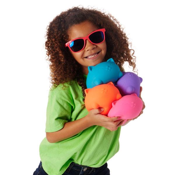 Super NeeDoh Cool Cats - Squishy, Sqeezy, Stretchy Stress Ball Cats -Huge NeeHoh 4.5" in Diameter -  Assorted Colors - 1 Random Color