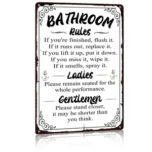 Funny Bathroom Rules Aluminum Sign,8x12 Nautical Bathroom Sign,Restroom Etiquette Decor,Comic Bathroom Art,Bathroom Gift