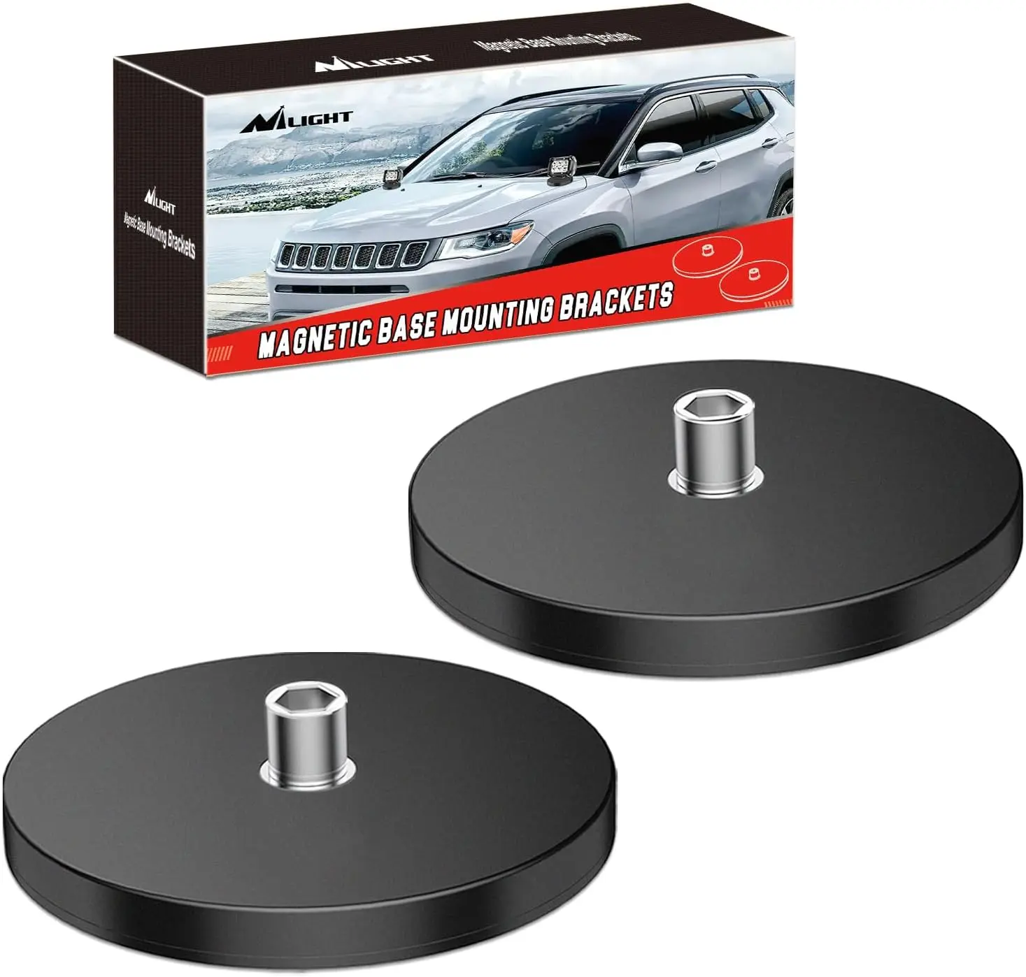 Nilight 2PCS Sturdy Rubber-Coated Magnetic Base LED Light Bar Mounting Brackets - 3.4" Dia., Bottom Mount, Anti-Scratch, Easy Install, Universal Fit for Offroad Work Automotive Auxiliary Light Bar Bases