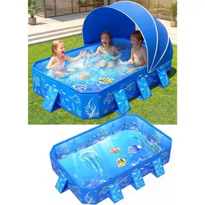 2026 53''*40''*33'' Foldable Non-Inflatable Kiddie Pool with Canopy Shade, Pop Up Baby Toddler Swimming Pool, Perfect for Backyard Beach Outdoor Play