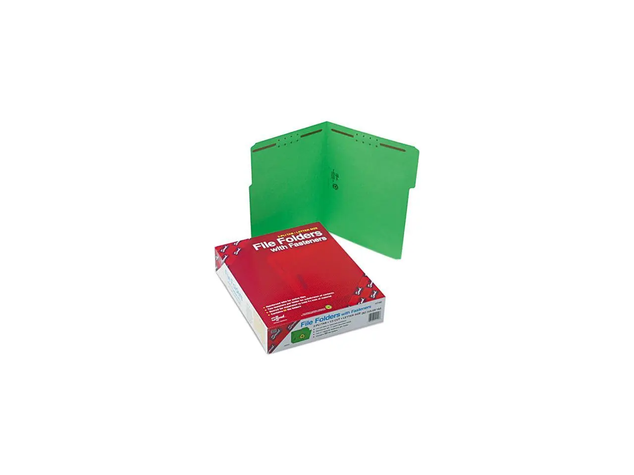 Smead 12140 Folders, Two Fasteners, 1/3 Cut Assorted Top Tab, Letter, Green, 50/Box