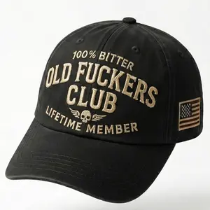 Old Fuckers Club Vintage Baseball Cap – Funny Embroidered Dad Hat, "100% Bitter Lifetime Member", Adjustable Washed Cotton Cap