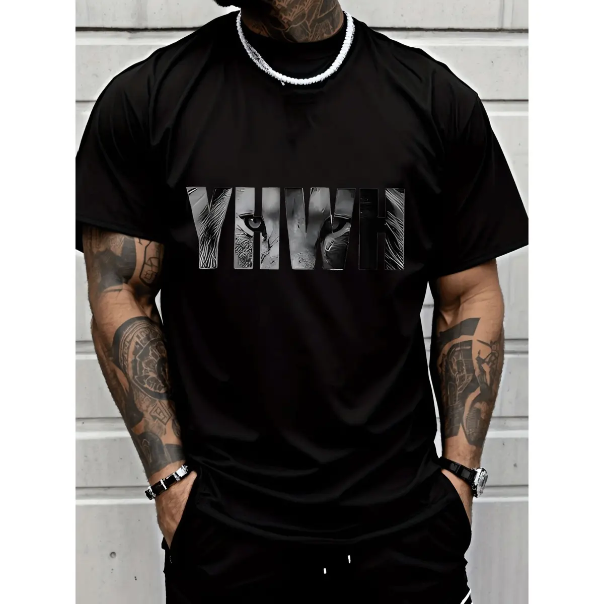 YHWH Christian Faith Graphic Tee, Y2K Retro Streetwear Religious T-Shirt, Inspirational Casual Top for Men
