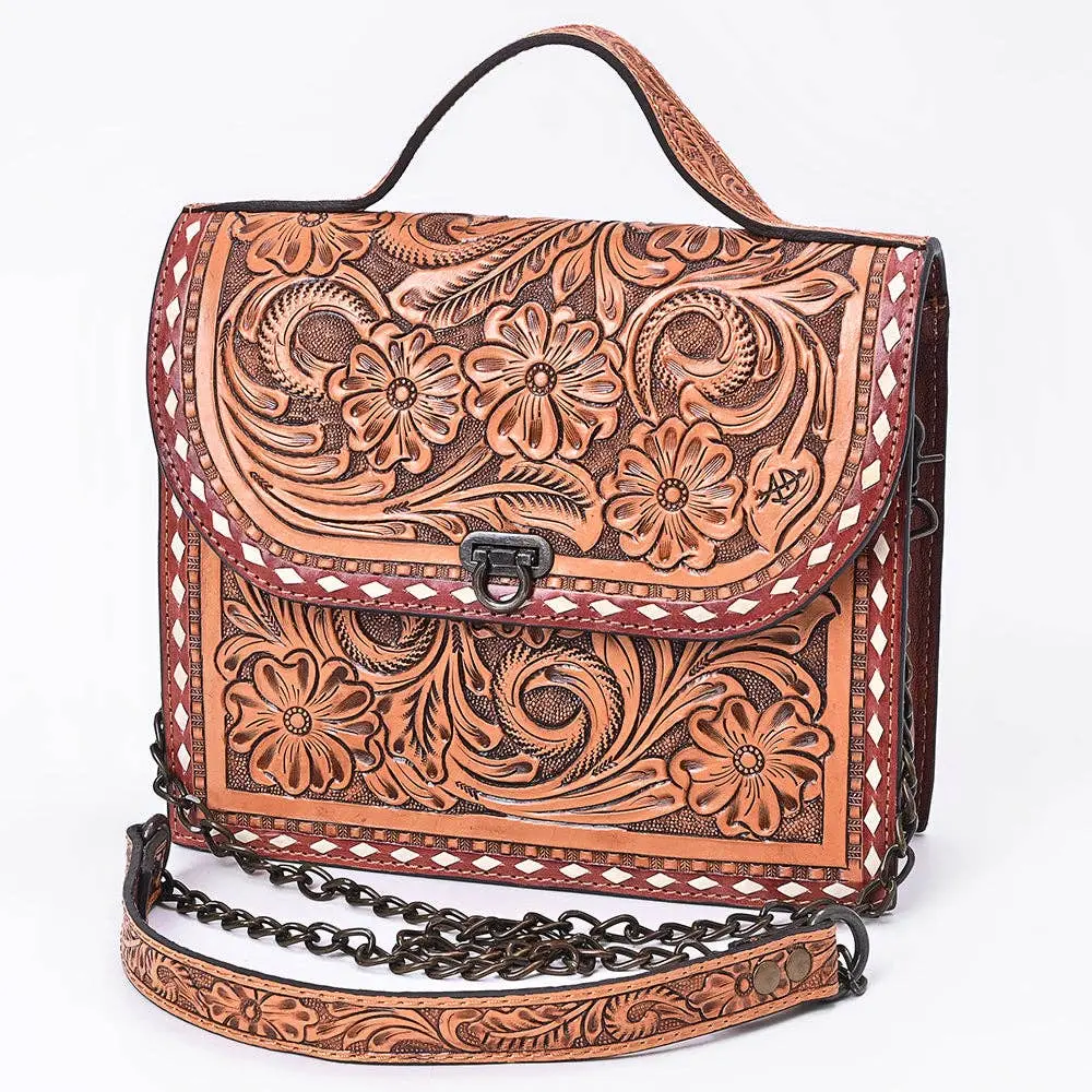 American Darling Hand Tooled Floral Carved Leather Bag