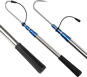 Telescopic Fishing Gaff with Super  Spear Hook Lightweight Hand Fish Gaff with Soft Rubber Nonslip Handle and Lanyard for Freshwater Offshore Fishing Boating and Outdoors