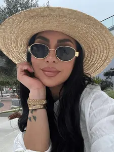 2-Pack Oval Personalized Metal Fashion Vintage Glasses for Women, Elegant Stainless Steel Frame, Preppy Style for Back to School