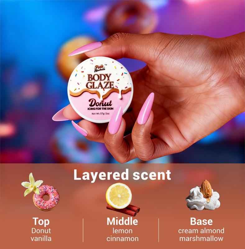 Instantly Silky-Smooth Body Glow Cream - Hydrating Body Glaze Infused with Macadamia Seed Oil & Beeswax, Perfect for Daily Use & Special Occasions, Donut Vanilla Scent for Luminous Skin Finish, 57g Body Glaze