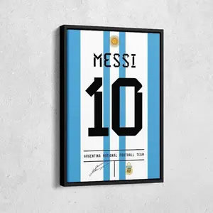 Lionel Messi Jersey Art Argentina Soccer Wall Art Home Decor Hand Made Poster Canvas Print