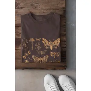 Moths And Mushrooms Graphic T-shirt Moths Graphic T-shirt Grunge Clothing Cottagecore Shirt Goblincore Clothing Fairycore Clothing Indie Clothing