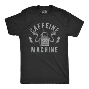 Mens Caffeine Machine T Shirt Funny Robot Coffee Lovers Joke Tee for Guys Mens Funny T Shirts Cool Vintage Fashion T-Shirt Gift Classic Menswear Sarcastic Apparel for Men Funny Coffee Short Sleeve Novelty Tees Black -