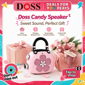 DOSS Retro Compact Wireless Bluetooth Speaker - 5W Full-Range Audio, Lightweight Stylish Candy Crystal Pink Gadget for Girls, Rechargeable Audio Device for Desk Decor, Smartphone-Compatible Father's Day Mini Gift