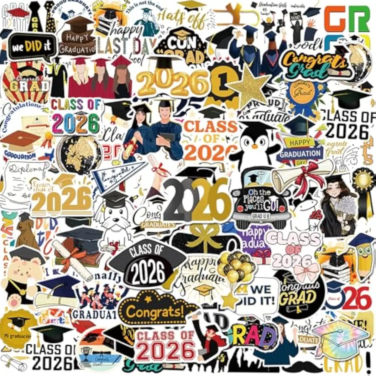100 Pcs Graduation Stickers 2026, College Stickers, Class of 2026 Stickers for Graduation Decorations, Graduation Party Decorations 2026, Waterproof Vinyl Stickers for Water Bottle, Laptop, Skateboard