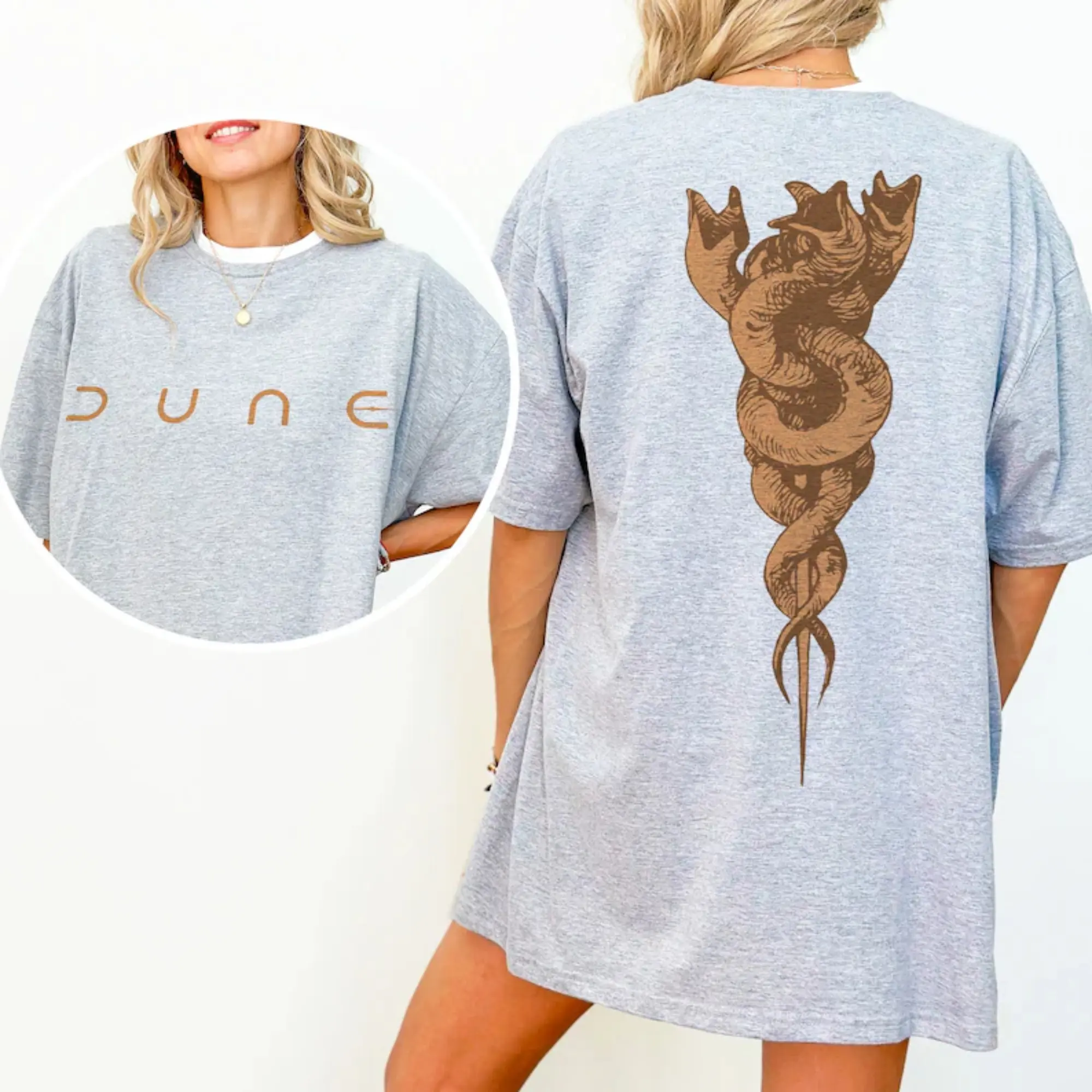 Dune Sandworm Graphic T-Shirt, Front Back Logo Poster Art Tee Shirt, Dune Movie Merch